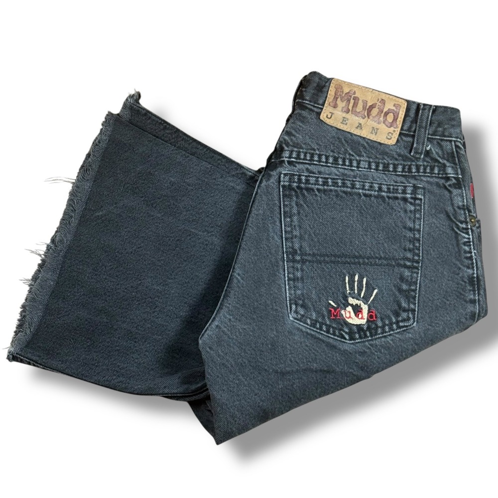 Mudd Black Wash Bell Bottom‎ Flare Button Fly Jeans Frayed Denim Size 3 Y2K